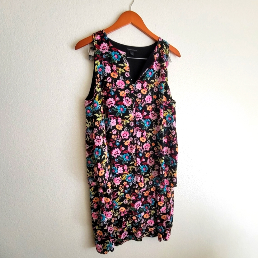 BANANA REPUBLIC Black Floral Tiered Dress